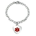 thumbnail image 2 of Bling Jewelry Womens Link Chain Red Medical ID Bracelet with Heart Tag Silver Tone 7-7.5 Inch, 2 of 5