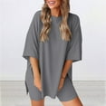 thumbnail image 4 of Htigea 2 Piece Women Summer Outfits Oversized Short Sleeve Shirts and Elastic Waist Stretch Slim Shorts Matching Sets Casual Homewear Gray XXXL, 4 of 8