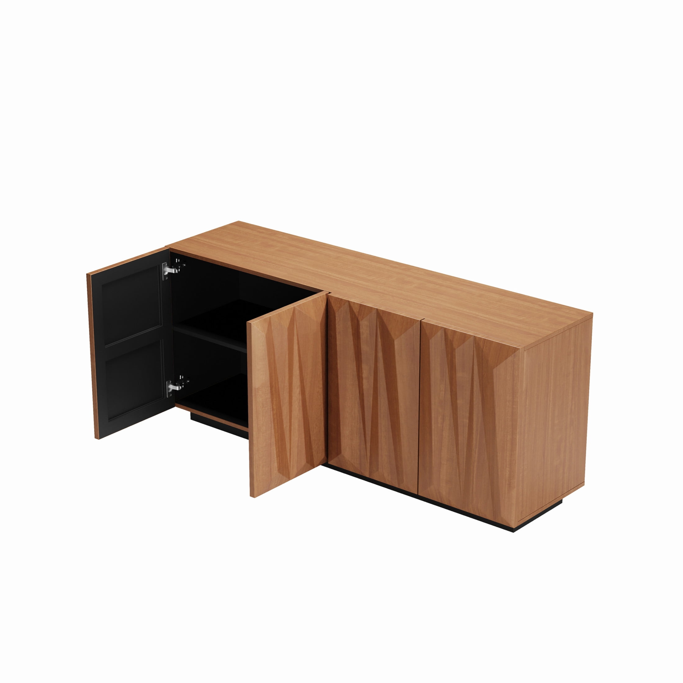 Noble House Cersei 59.5" Buffet Cabinet with Geometric Doors, Mid-Century Storage Sideboard, Walnut