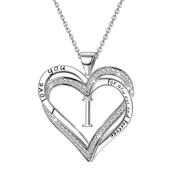 Collar de letra en forma de corazón para mujer Collar con colgante en forma de corazón plateado Wmkox8yii fajkfhkj123