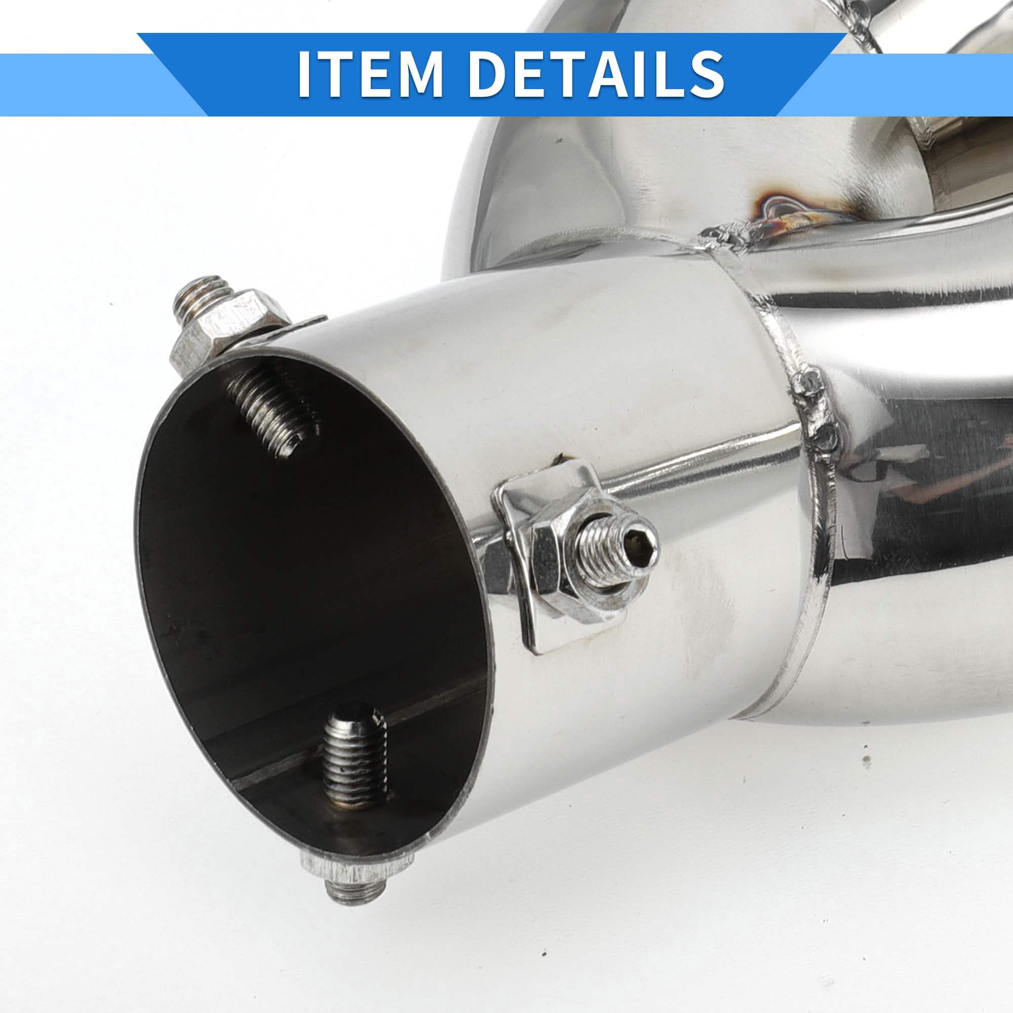 Unique Bargains 1 Pc Curved Slant Cut Dual Exhaust Tip 2.4" Inlet Stainless Steel Silver Tone