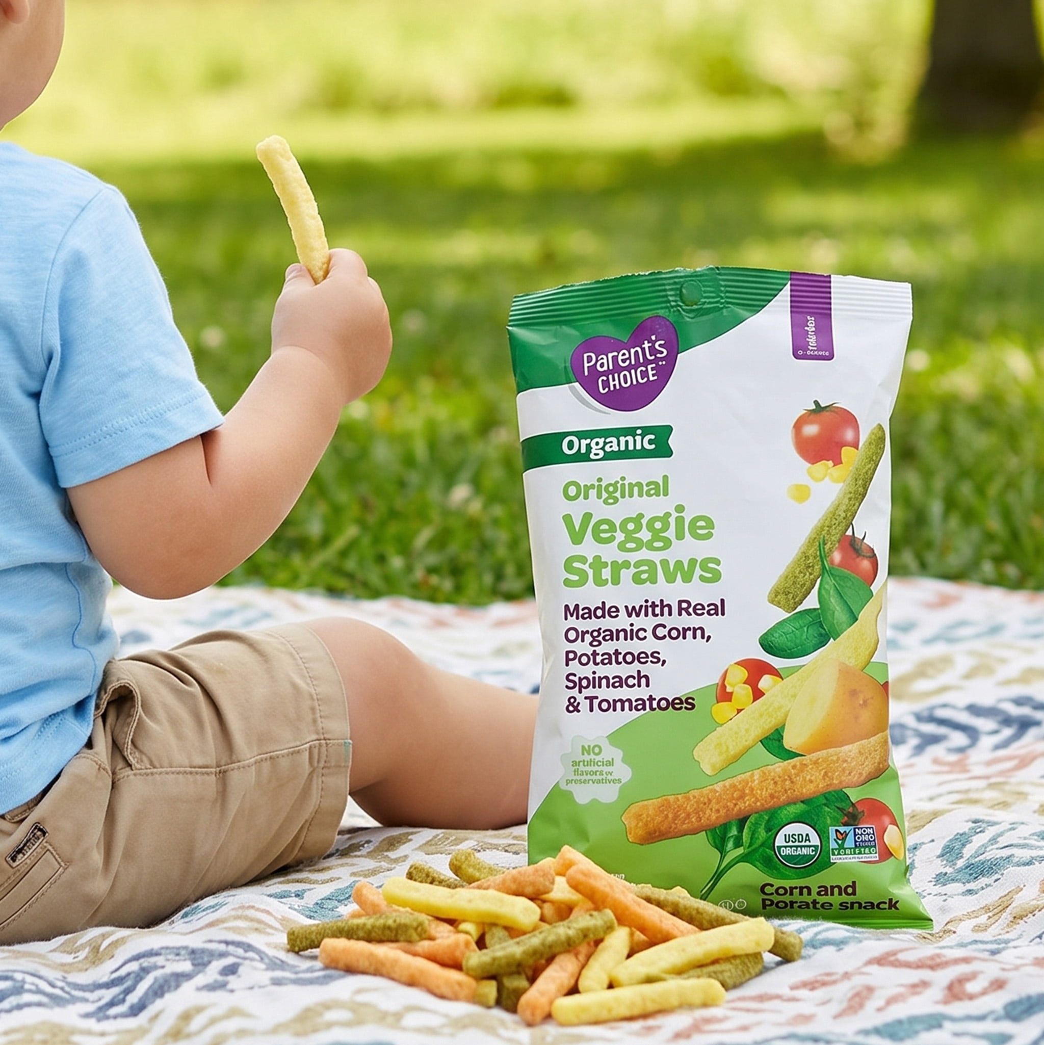 (5 pack) Parent's Choice Organic Original Veggie Straws Toddler Snacks, 2.75 oz Pouch