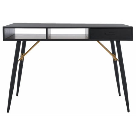 UPC: 0195058474733 | SAFAVIEH Kerrigan Modern 1 Drawer Rectangle Wood Desk Black (43.3 in. W x 23.6 in. D x 29.5 in. H)