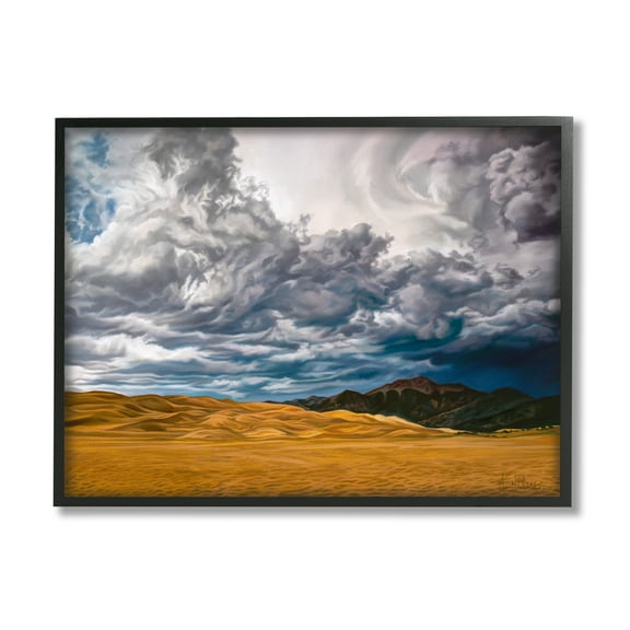 Stupell Industries Cloudy Sand Dunes Landscape Painting Black Framed Art Print Wall Art, 14 x 11