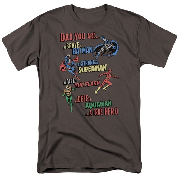 JLA Justice League Dad Hero S/S Adult 18/1 T-Shirt Charcoal