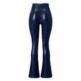 thumbnail image 5 of Leather Pants Women Pu Leather Flared Pants High Waist Elastic Pants Slit Pants Leather Leggings Women Navy XL, 5 of 5