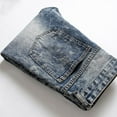 thumbnail image 5 of JINMGG Men Pants Clearance Men's High-end Stretch Nostalgic Frayed Slim-fit Jeans Blue L(32), 5 of 8