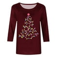 thumbnail image 4 of Bcresic Christmas Shirts for Women Glitter Light Up Xmas Tree 3/4 Sleeve Tops Cotton Crewneck Pullover Blouse Cute Classic Basic Tee Shirt Christmas Holiday Gifts Tunic Tshirt,#01_Wine,XX-Large, 4 of 4