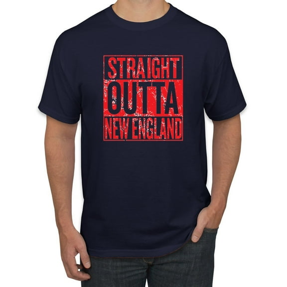 Straight Outta New England NE Fan | Fantasy Footbal | Mens Sports Graphic T-Shirt, Navy, Small