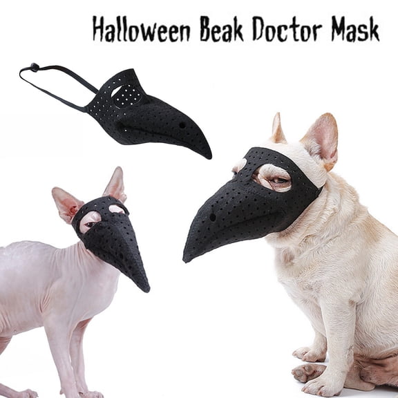 Halloween Pet Beak Mask Costume, Breathable Mesh Plague Doctor Pet Mask, Adjustable Lightweight Cat Dog Muzzle, Anti-Bite Holiday Pet Dress Up Accessory, Black