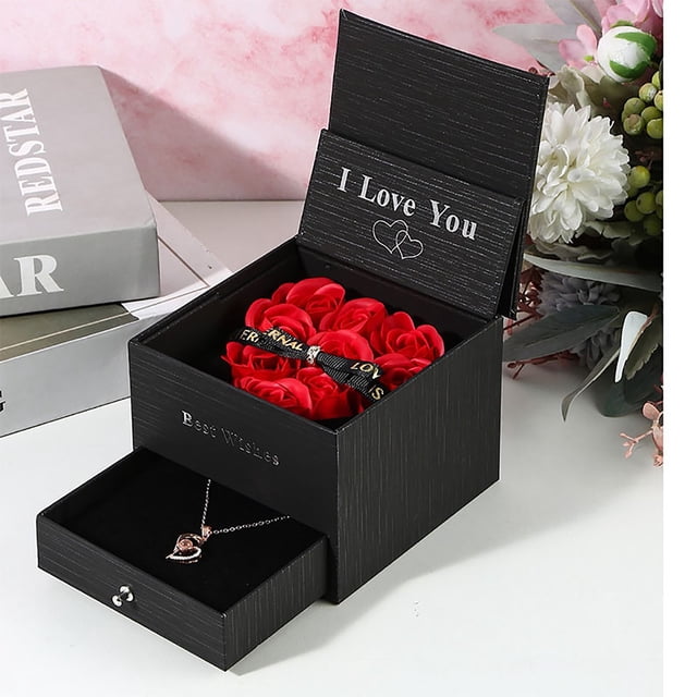 Xihbxyly Especiales Del Día Caja de Regalo con Forma de Rosa, Regalo para Propuesta de Pareja, Joyería, Anillo, Caja de Forma de Rosa, Caja de Regalo con Forma de Collar con Forma de Rosa Pequeña