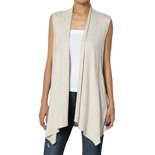 TheMogan Women's Long Vests Sleeveless Draped Lightweight Open Front Cardigan