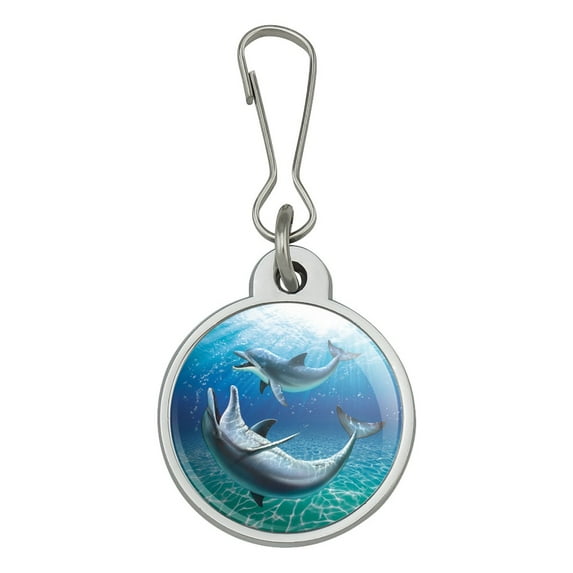 Dolphin and Baby Having Fun Ocean Jacket Handbag Purse Luggage Backpack Zipper Pull Charm