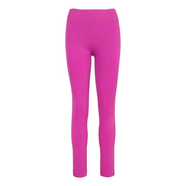 Ladies Cable Knit Fleece Leggings - Fushia