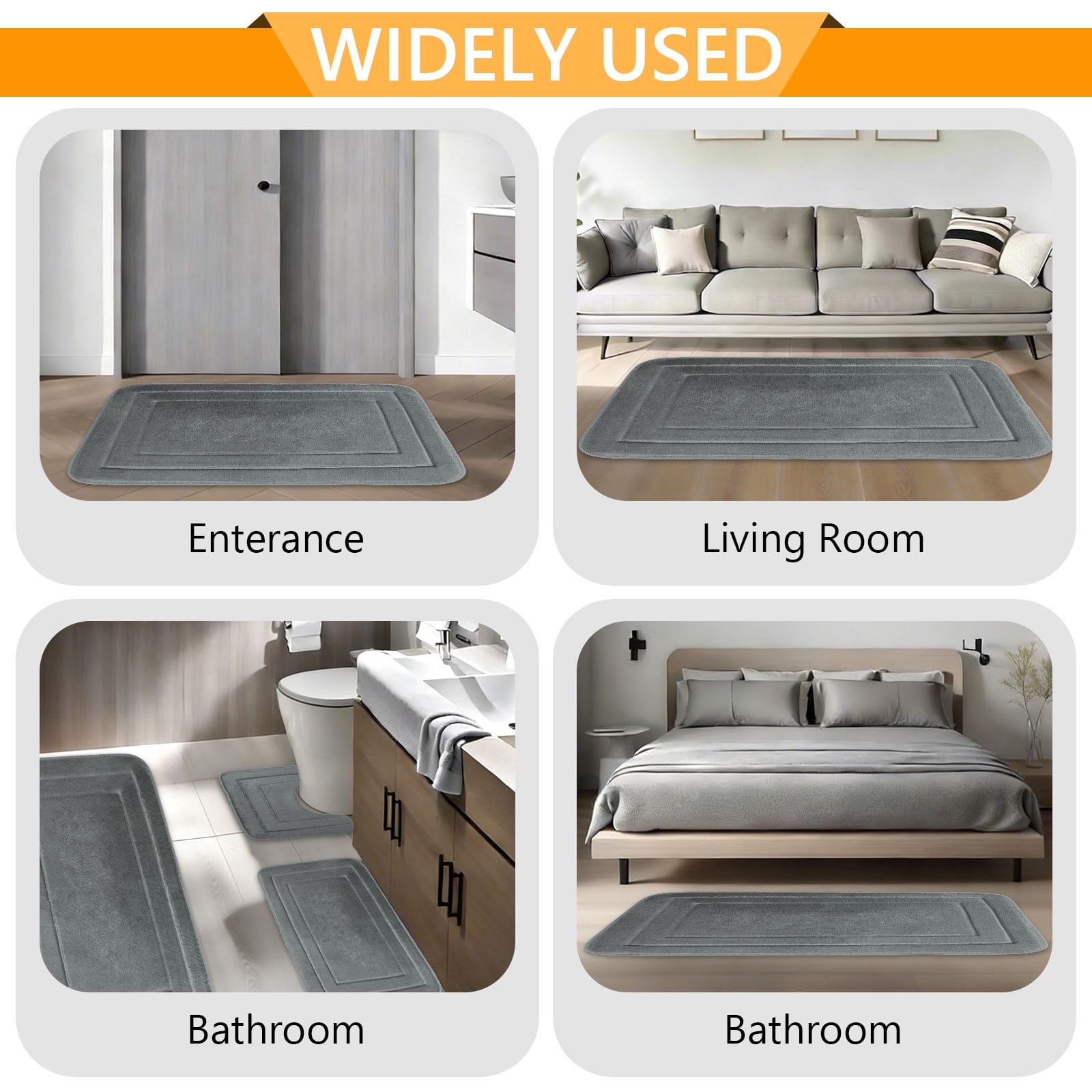 Tripumer 3 Pcs Dark Gray Memory Foam Bath Mat Set Bathroom Rugs Set U Shape Toilet Mats for Toilet Shower Sink