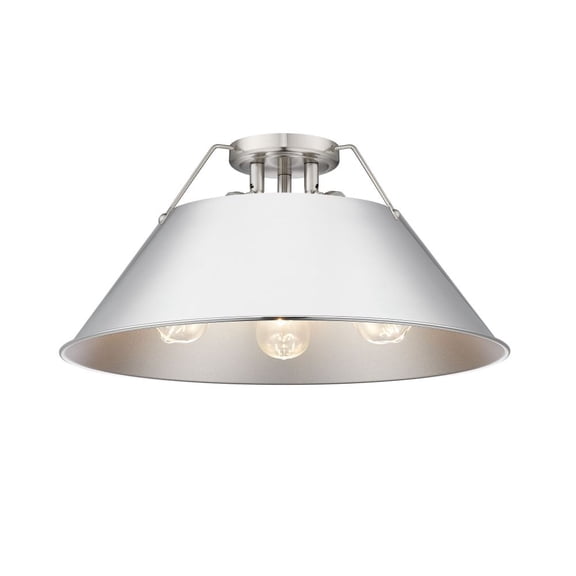 3306-3FM PW-CH-Golden Lighting-Orwell - 3 Light Flush Mount-9.25 Inches Tall and 18.75 Inches Wide-Pewter Finish-Chrome Shade Color