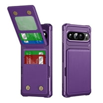 TECH CIRCLE for Google Pixel 7a Case 6.1" 2023, Plastic/PU Leather Phone Case with Magnetic Button Closure Credit Card Holder Slots, Wallet/Kickstand Function, Lightweight Protective Cover, Purple