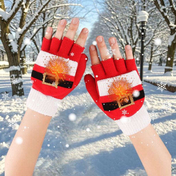 Puntoco Liquidación De Adornos Decorativos Navideños Guantes Eléctricos Usb Guantes Eléctricos Cálidos Guantes Navideños Guantes Navideños Tejidos Con Solapa De Medio Dedo