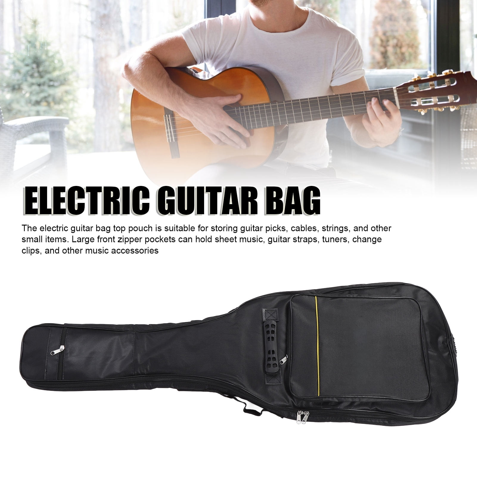 NFTIGB Premium Waterproof Electric Guitar Bag 39 Inches / 99 cm Gig Bag Case 7mm Extra Thick Foam Padding Durable Heavy Duty Adjustable Backpack Straps Large Pockets for Universal 39in Guitar Black
