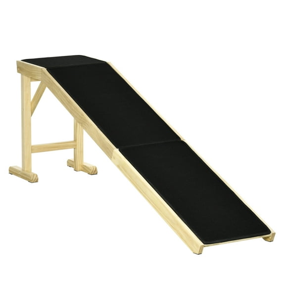 Dog Ramp for Bed, 74" Long Wooden Pet Ramp with Non-Slip Carpet and Platform for Small to Large Dogs, Indoor Foldable Ramp - Natural   Wood