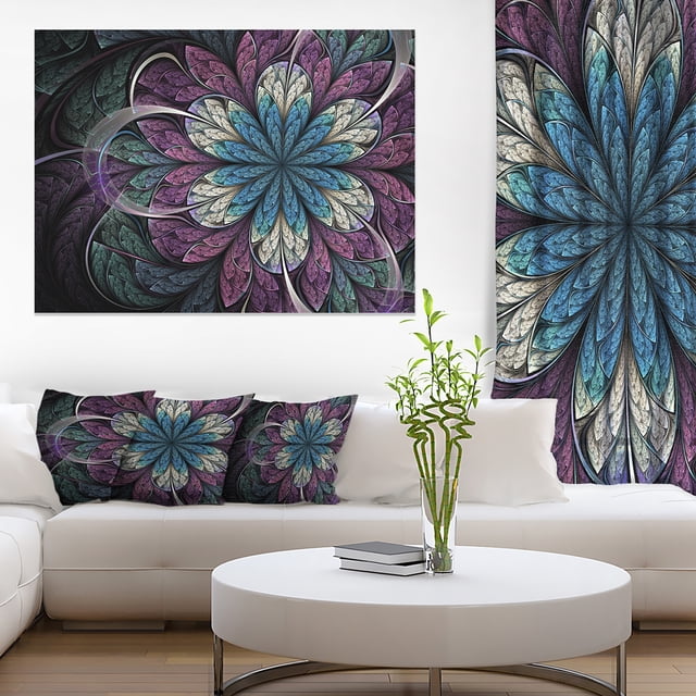 Purple Blue Rounded Fractal Flower - Floral Canvas Art Print