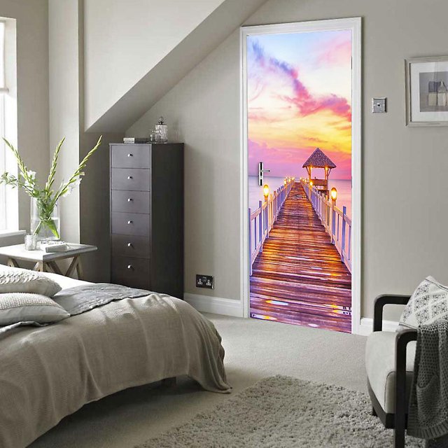CHAO 95x215cm Etiqueta De La Puerta 3d Bodega Foto Mural Trompe L'oeil Pegatinas De Pared Pvc Papel Tapiz Impermeable Para Dormitorio Baño Cocina Decoración Puerta Sti
