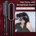 thumbnail image 1 of Cross-border popular Hair Straightener Brush Negative ion straight hair comb curling straight dual-purpose hair iron green (US standard flat plug), 1 of 5