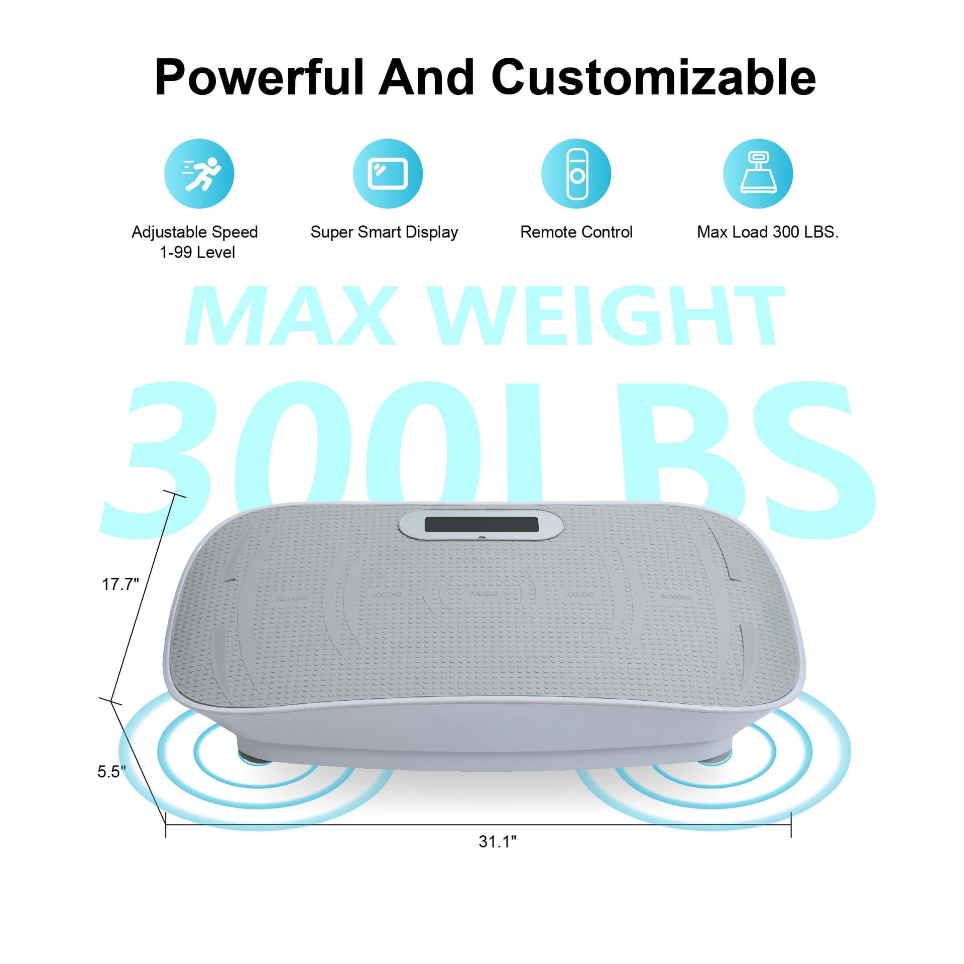 Lisonu Vibration Platform Machine, Grey Whole Body Fitness Plate with Bluetooth Music Sync, Remote, 10 Speeds & Anti-Static Pedals, 440lb Capacity for Home Workout