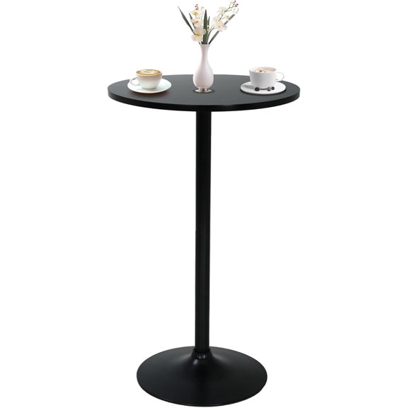 Round Bar Table, Bistro Pud Bar Table, 38.9 Inch Height Modern Cocktail Table with MDF Round Table Top & Metal Base, 23.6 Inch High Top Table for Living Room Restaurant Restaurant Bar, Black