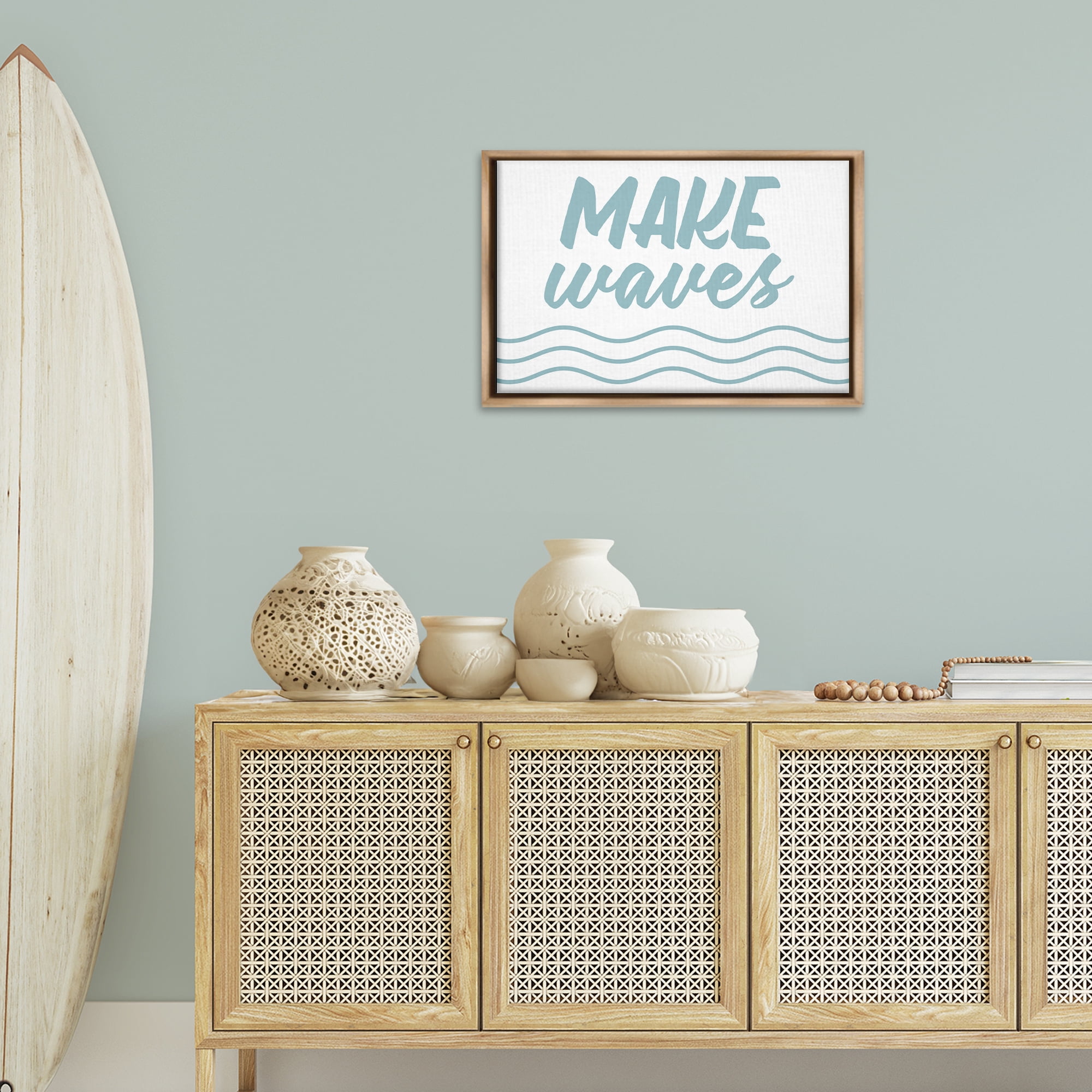 Stupell Industries Make Waves on White Typography Painting Brown Floater Framed Canvas Art Print Wall Art, 25 x 17