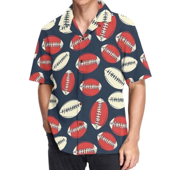 joogoo Men's Hawaiian Shirt Football Pattern Short Sleeve Casual Button Down Shirts M