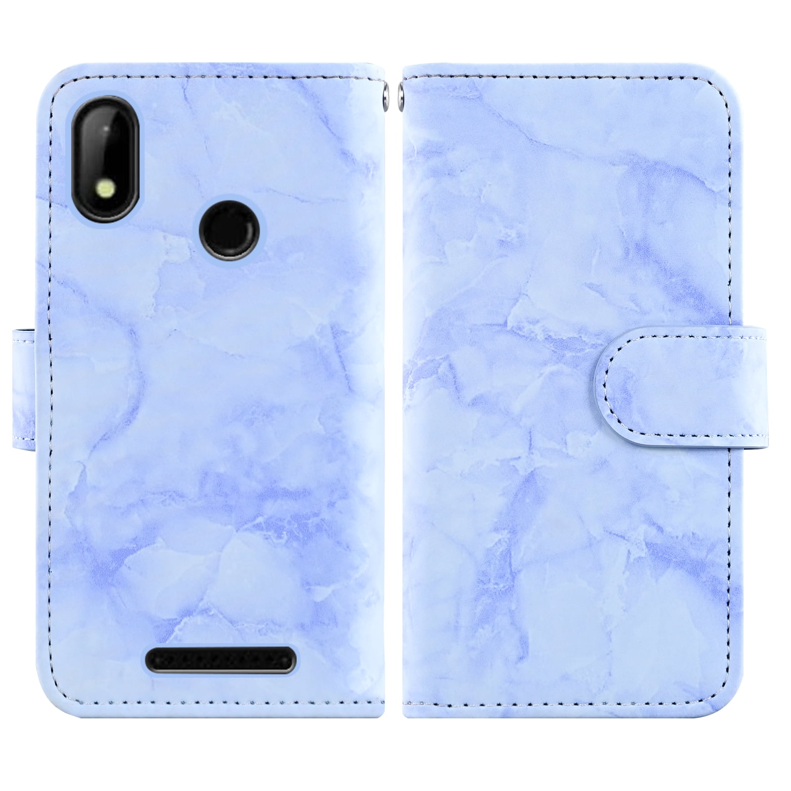 Asuwish Compatible with Hot Pepper Chilaca Wallet Phone Case Tempered Glass Screen Protector Marble Faux Leather Flip Credit Card Holder Stand Zipper Cell Cover for HPPL60A HPP-L60A 6.5 Women Blue