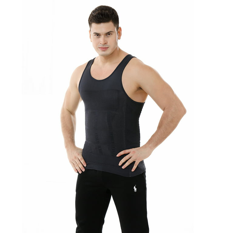 Toptie Men's Slimming Body Shaper Compression Shirt, Shapewear Sculpting  Vest Muscle Tank-Black-L 