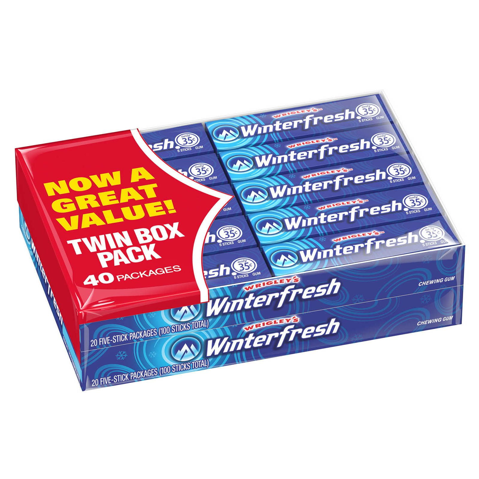 Branded Wrigley's Winterfresh Gum Twin Box 40 Pk. 5 Ct.- Breath Fresheners