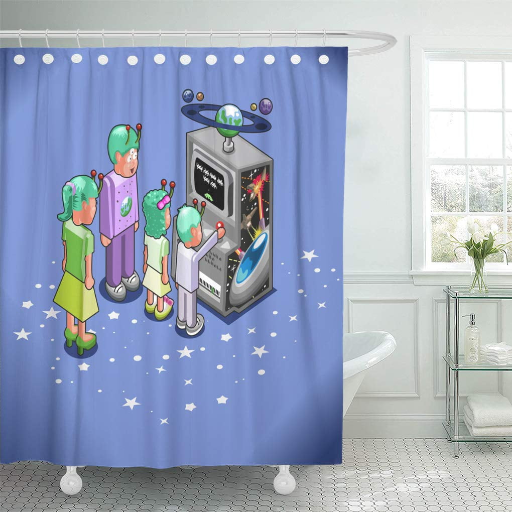 Cynlon Blue Boy Alien Famliy Playing Space Attack Arcade Video Bathroom Decor Bath Shower Curtain 60x72 Inch Walmart Com Walmart Com