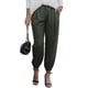 thumbnail image 1 of Pantalones Casuales Largos Color Puro Talle Alto Bolsillos Laterales Puños Cónicos Pantalones Sueltos Para Mujer Verde M, 1 of 6