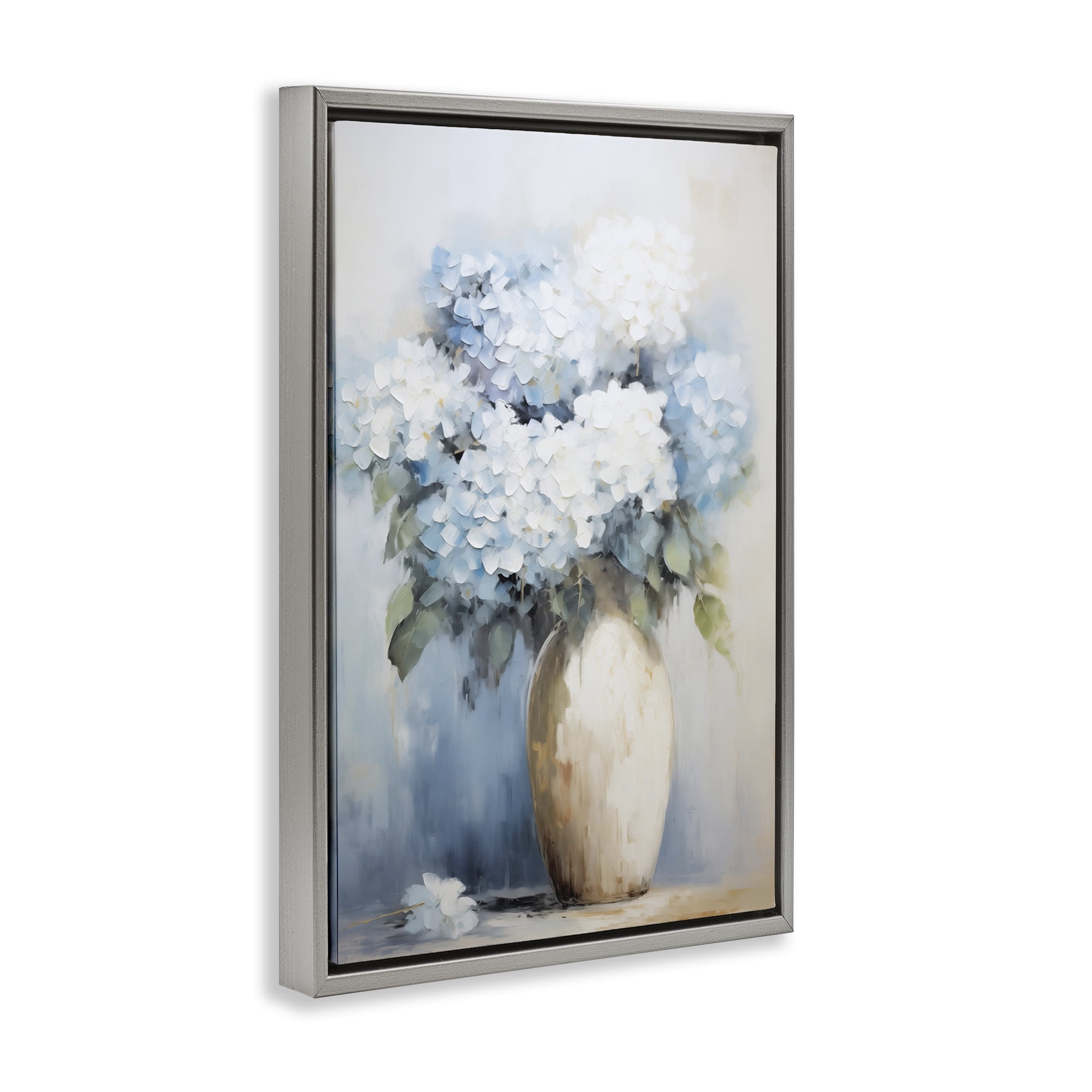 Stupell Industries White & Blue Hydrangeas Botanical & Floral Painting Gray Floater Framed Art Print Wall Art, 17 x 25
