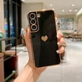 thumbnail image 3 of Compatible with Galaxy S22+Plus Case Camera Lens Protection Luxury Plated Love Heart Cute Side Small Pattern Slim Airbag Shockproof Cover Phone Cases for Samsung Galaxy S22 Plus 5G 6.7"-Black, 3 of 9