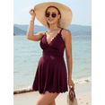 thumbnail image 7 of Sociala Ribbed Maternity Swimsuit One Piece Swim Dress Scalloped V Neck Pregnancy Bathing Suit Tie Back Swimwear, 7 of 7