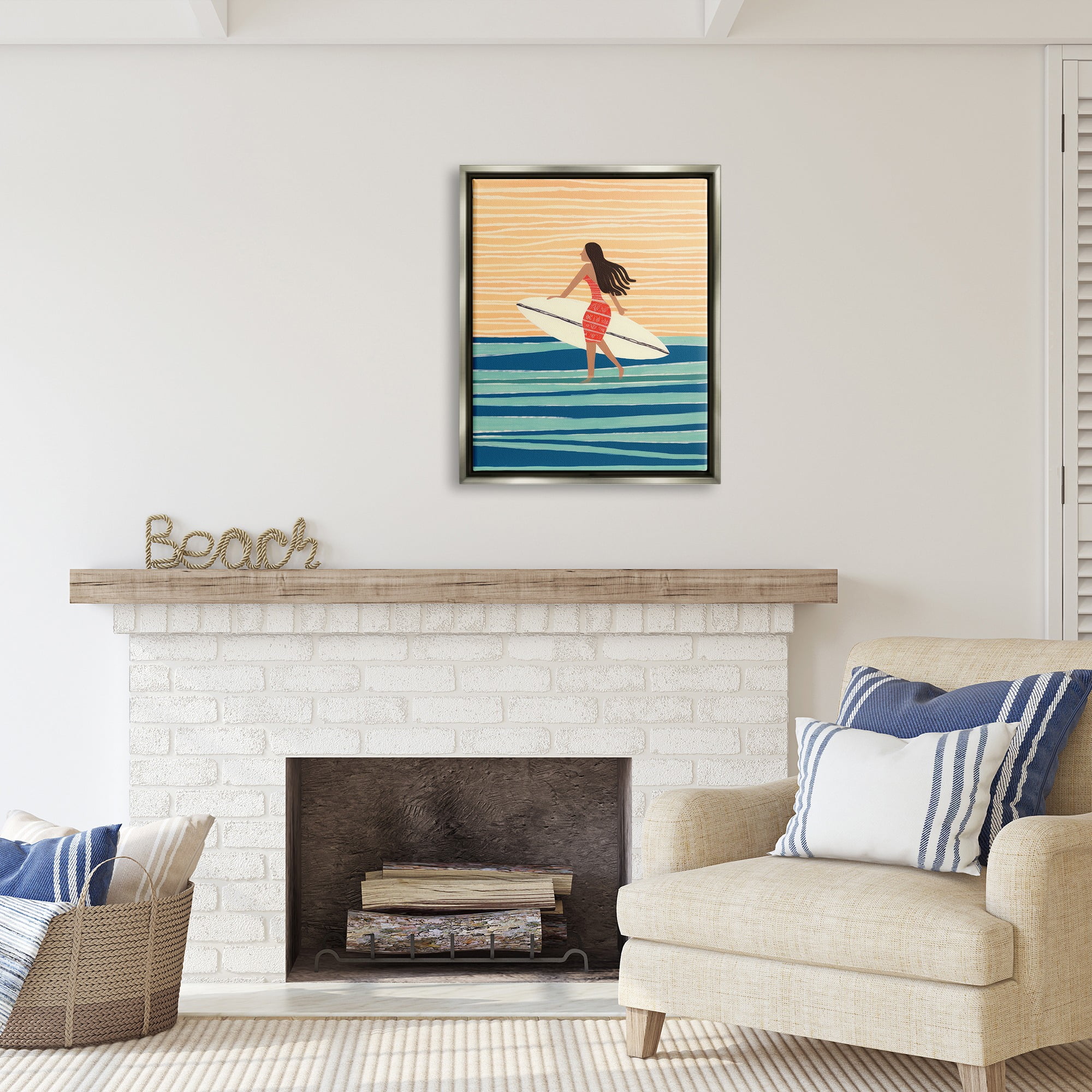 Stupell Industries Abstract Surfer Girl Abstract Painting Gray Floater Framed Canvas Art Print Wall Art, 25 x 31