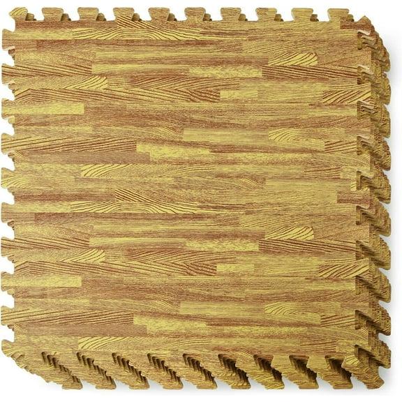 Yes4All 12 pcs Interlocking Exercise Foam Mats, Cover 48 sqft, 3/8 inch, Oak Wood Light Color