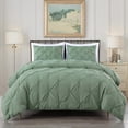 thumbnail image 2 of Chezmoi Collection Berlin Sage Green Pinch Pleat King Comforter Set, 3-Piece, Soft Pintuck, Lightweight All Season Microfiber Bedding, 2 of 9
