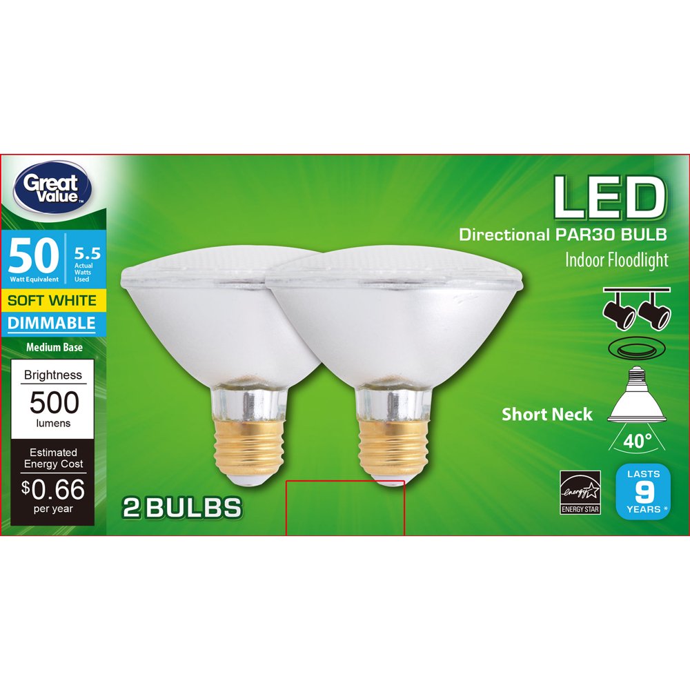 Great Value Directional Par30 Bulb Indoor Floodlight LED Light Bulbs