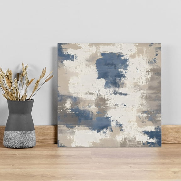 Brown Blue Wall Art Painting on Canvas, Vintage Abstract Art Modern Canvas Art Home Prints Wall Art Framed Modern Artwork for Living Room Bedroom Wall Decor 8x8in