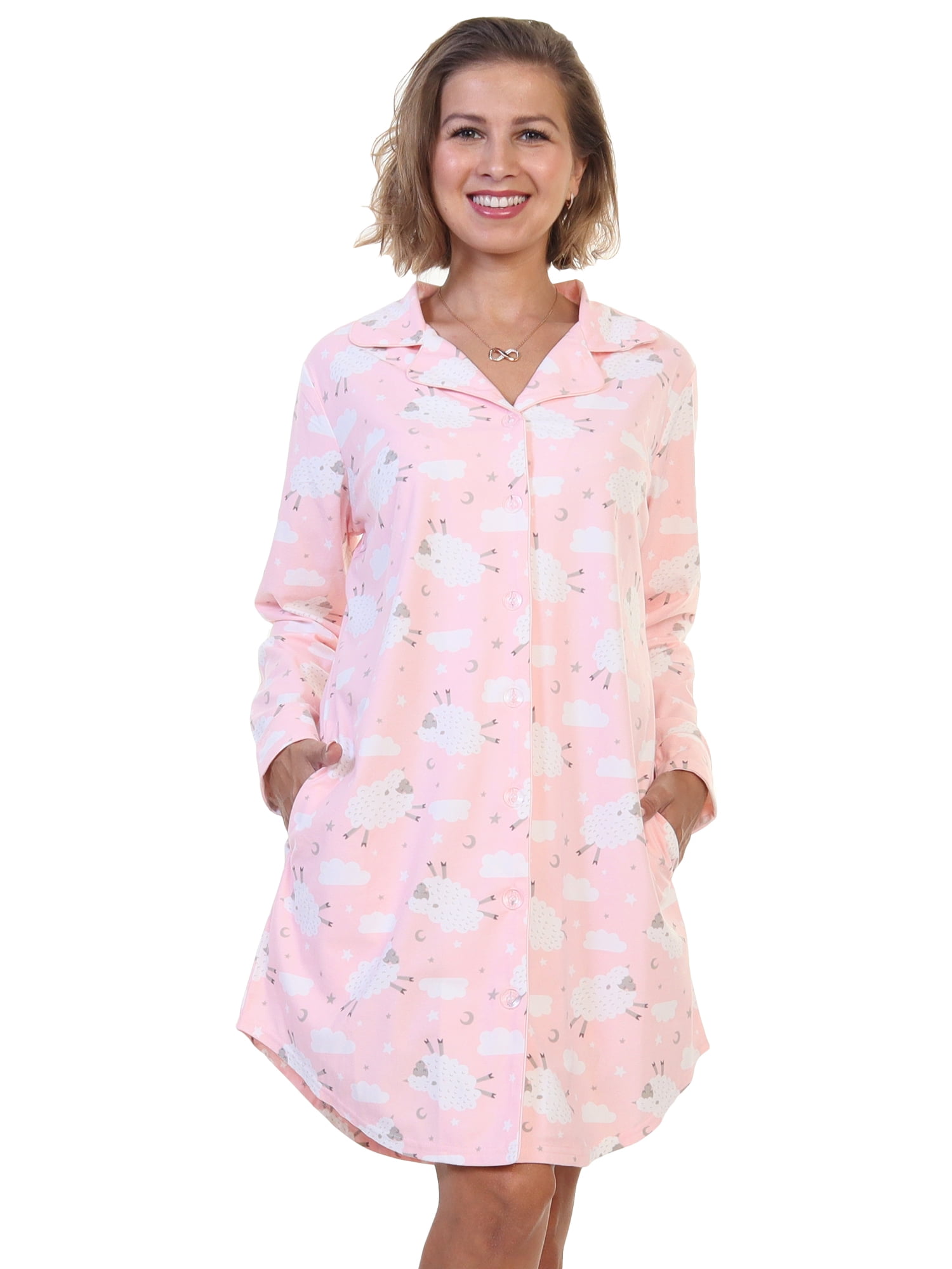 Angelina Angelina Women's Flannel Button Down Sleep Shirt Dress Pajama (1Pack)