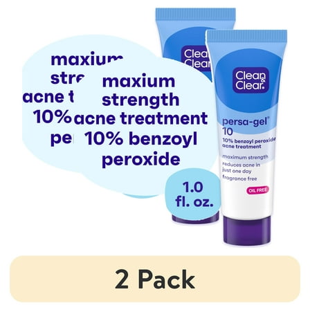 (2 pack) Clean & Clear Persa-Gel 10 Acne Treatment, Benzoyl Peroxide, 1 fl. oz