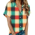 thumbnail image 2 of Perfectbot Women Short Sleeve Tops Casual Button Shirts Collar Plaid Print Summer Blouse, 2 of 6