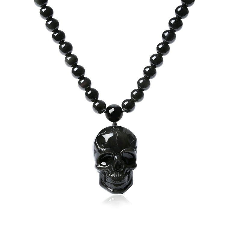 Obsidian skull necklace deals