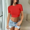 thumbnail image 2 of Uooqdmx Crop Tops for Women, Short Sleeve Shirts for Women, Women Plain Tshirt, Going Out Crop Tops Crew Neck Casual Basic Tight Tees Shirt, Fitted Shirts for Women, Red XXL, 2 of 5