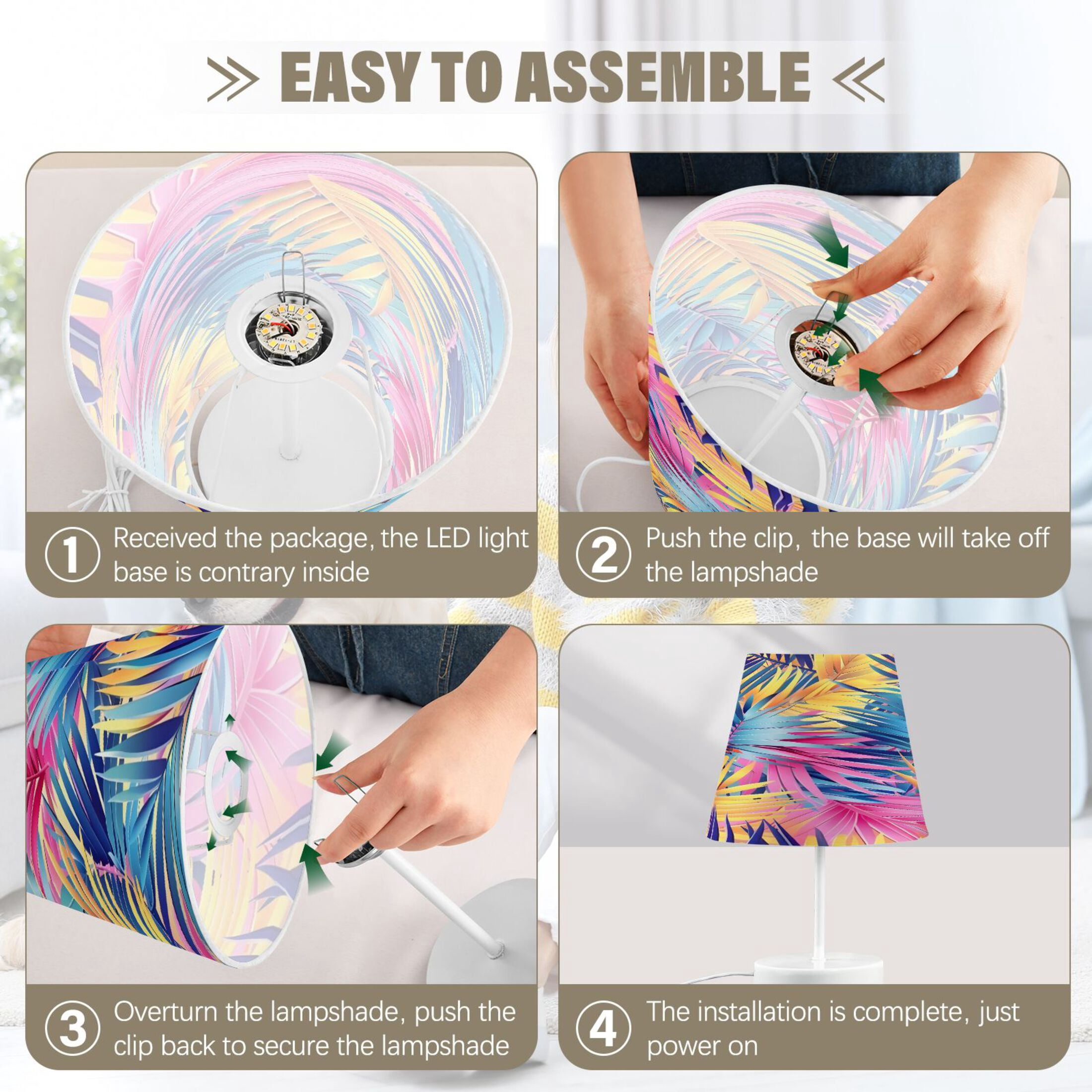 Colorful Tropical Palm Leaves Desk Lamp LED Table Nightstand Lamps with 3 Color Temperatures for Home Bedroom Living Room Decor 8x12